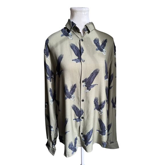 The Kooples Flying Eagles Button-Down Unisex Shirt 100% Viscose Size Small NWT - Picture 1 of 6